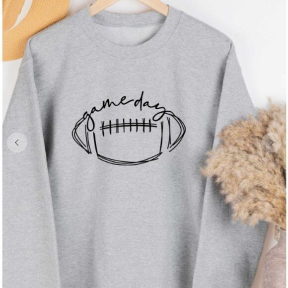 Gildan Tops - NEW! GAME DAY FOOTBALL SWEATSHIRT | HEATHER GREY GRAPHIC SWEATSHIRT